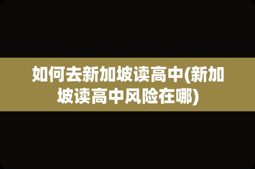 如何去新加坡读高中(新加坡读高中风险在哪)