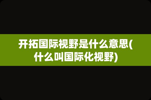 开拓国际视野是什么意思(什么叫国际化视野)