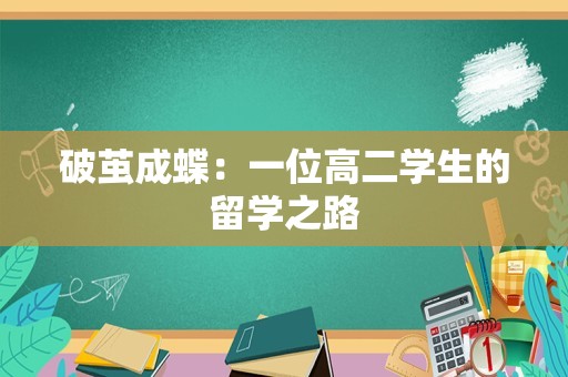 破茧成蝶：一位高二学生的留学之路